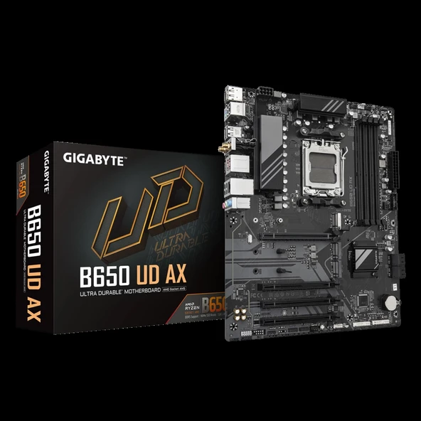 GIGABYTE B650 UD AX, 4xDDR5, 3xM.2, DP, HDMI, Type-C, Wi-Fi 6E, Bluetooth v5.3, AM5 Soket GAMING Anakart ürün görseli 1