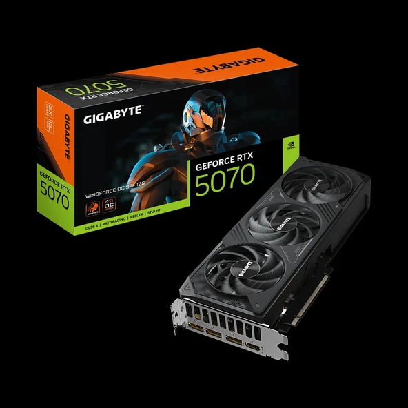 GIGABYTE GV-N5070WF3OC-12GD, RTX5070, WINDFORCE OC, 12Gb, GDDR7, 192BIT, 3 Fanlı, 1xHDMI, 3xDP, GAMING Ekran KARTI ürün görseli 1