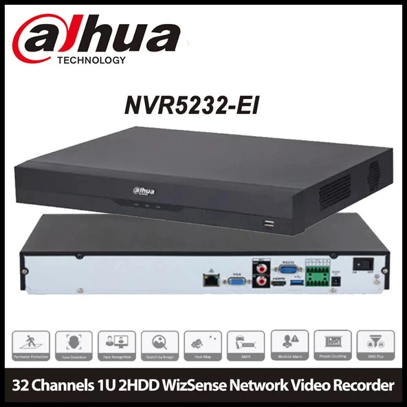 DAHUA  NVR5232-EI, 32Kanal, 12Mpix, H265+, 2 HDD Desteği, 1080P Kayıt, 320Mbps Bant Genişliği, NVR ürün görseli 1