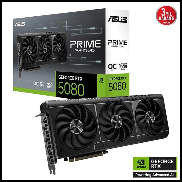 ASUS PRIME-RTX5080-O16G, 16Gb, 256Bit, GDDR7, 1xHDMI, 3xDP GAMING Ekran Kartı ürün görseli 1