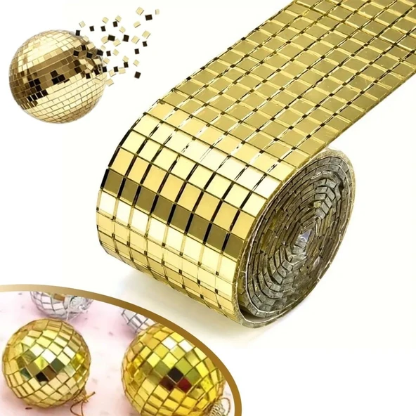 1 Metre Uzunluğunda Gold Renk Aynalı Mozaik Taşlı Dekor Bandı 4 cm x 1 mt (Timya/Go1395)  202356 ürün görseli 1
