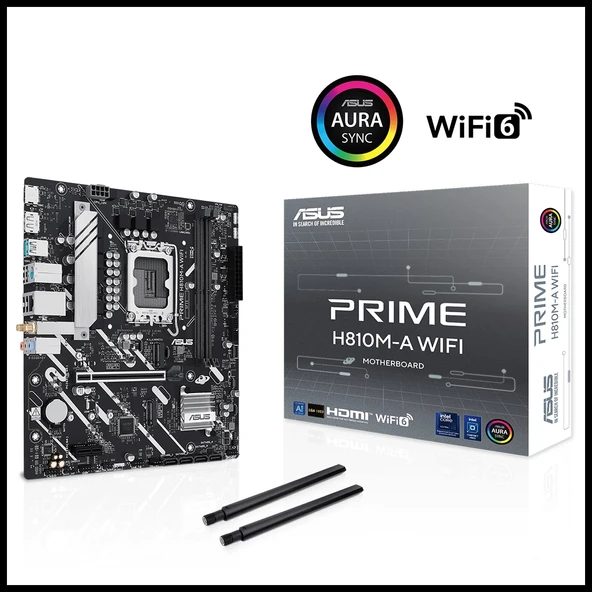 ASUS PRIME H810M-A WIFI, 2xDDR5, 2x M.2, HDMI, DP, Wi-Fi 6, Bluetooth 5.3, Intel Core Ultra CPU(Seri 2), LGA1851 Soket, ürün görseli 1