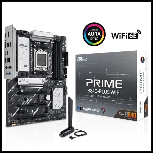 ASUS PRIME B840-PLUS WIFI, 4xDDR5, 3x M.2, HDMI, DP, Type-C, WI-FI 6E, Bluetooth 5.3, AM5 Soket GAMING Anakart ürün görseli 1