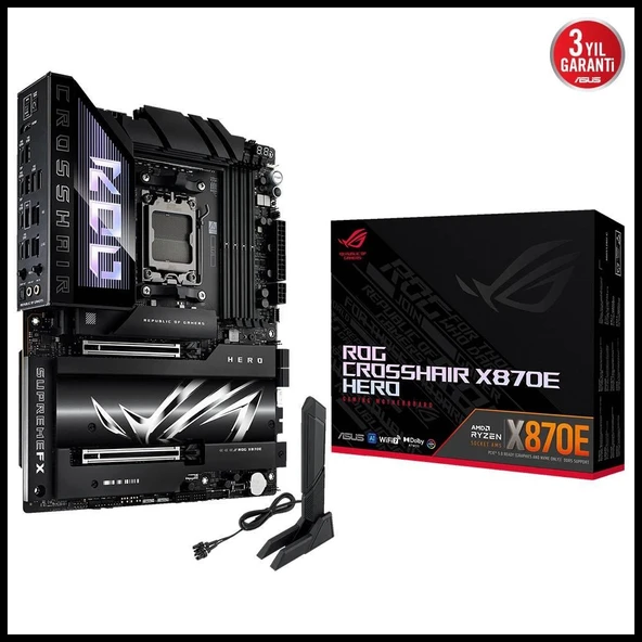 ASUS ROG CROSSHAIR X870E HERO, 4xDDR5, 5xM.2, HDMI, DP, Type-C, PCIe 5.0, 2xWi-Fi 7, Bluetooth v5.4, AM5 Soket GAMING An ürün görseli 1