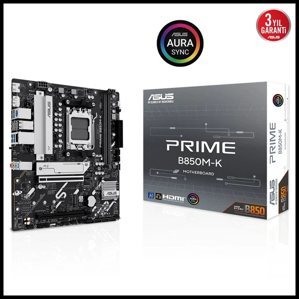 ASUS PRIME B850M-K, 2xDDR5, 2x M.2, DP, HDMI, AM5 Soket Anakart ürün görseli 1