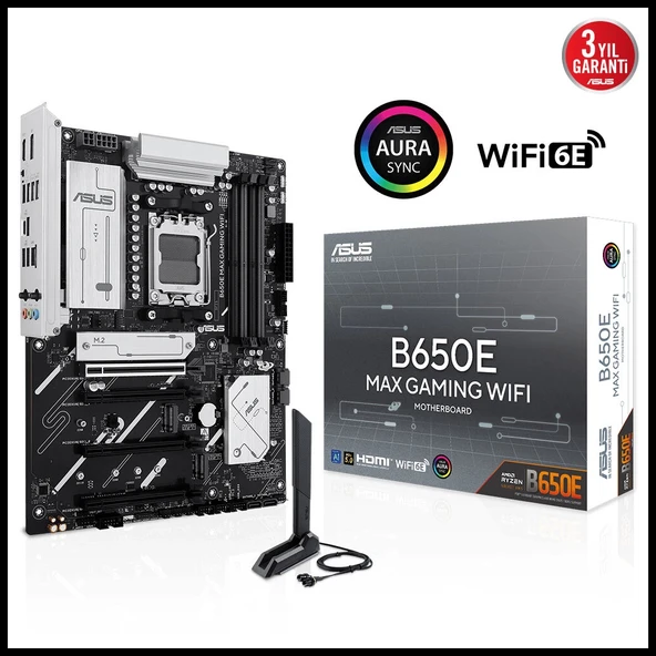 ASUS B650E MAX GAMING WIFI, 4xDDR5, 3xM.2, DP, HDMI, Type-C, Wi-Fi 6E, Bluetooth v5.3, AM5 Soket Gaming Anakart ürün görseli 1