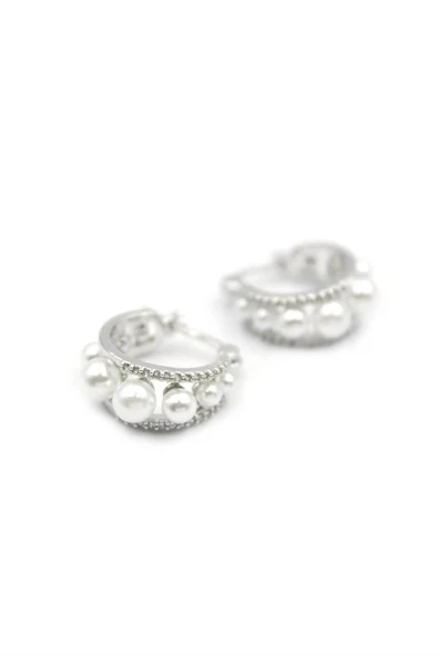 İnci Halka Küpe - Gümüş - Resim 2