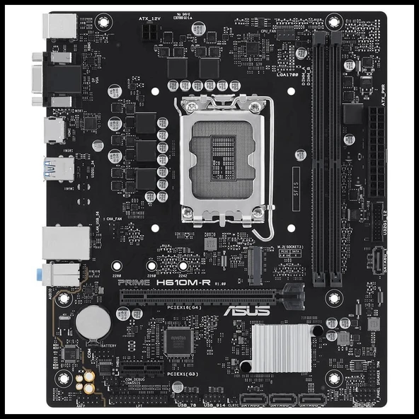 ASUS PRIME H610M-R-SI, 2xDDR5, M.2, D-SUB, DP, HDMI, 12-13.14.Nesil, LGA1700 Soket, Anakart ürün görseli 1