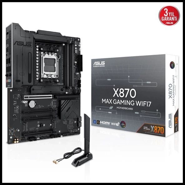 ASUS X870 MAX GAMING WIFI7, 4xDDR5, 3x M2, HDMI, DP, Type-C, Wi-Fi 7, Bluetooth v5.3, AM5 Soket GAMING Anakart ürün görseli 1