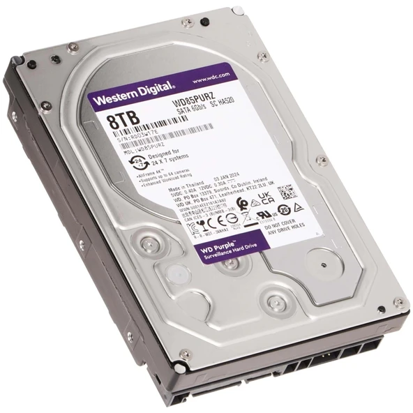 WD PURPLE, WD85PURZ, 3.5", 8TB, 256Mb, 5640 Rpm, 7/24 Güvenlik, HDD (Türkiye Distribütörü Garantili) ürün görseli 1