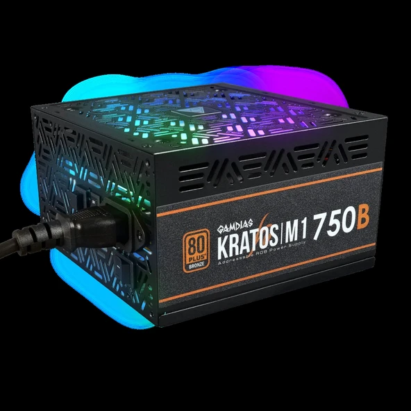GAMDIAS KRATOS M1-750B, 750W, 80+ Bronze,  Aktif PFC, RGB, GAMING, ATX, Power Supply (PSU) ürün görseli 1