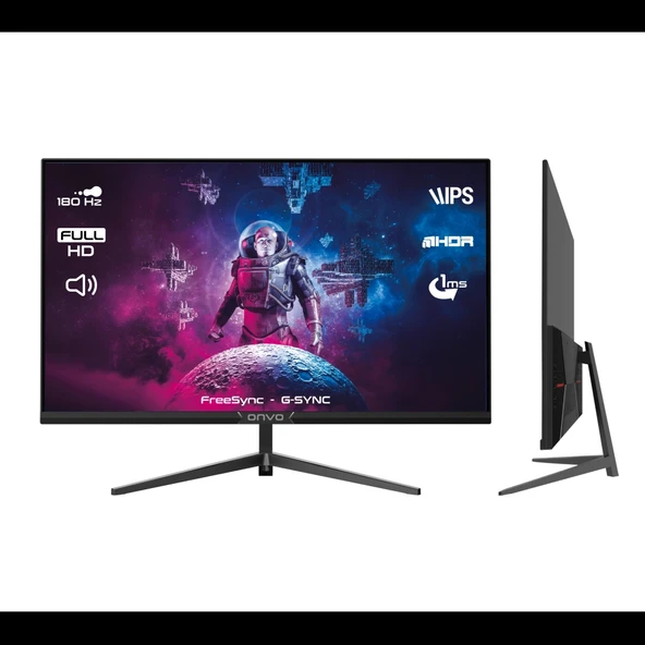 ONVO OV27MNT202G, 27" 1ms, 180Hz, Full HD, HDMI, DP, 2x2W Hoparlör, Metal Ayak, IPS Panel, NVDI G-Sync ve AMD FreeS ürün görseli 1