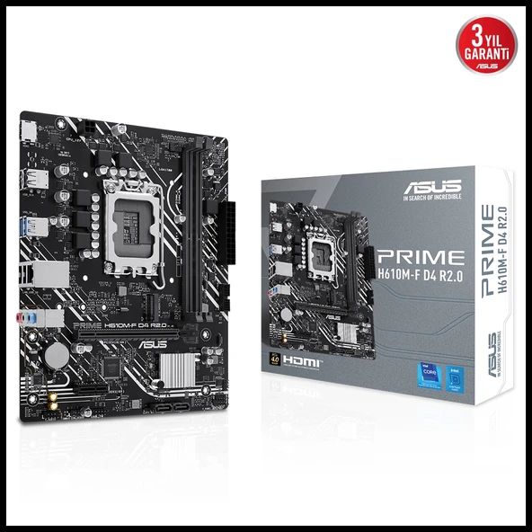 ASUS PRIME H610M-F D4 R2.0, 2xDDR4, M.2, HDMI, 12-13.14.Nesil, LGA1700 Soket, Anakart ürün görseli 1