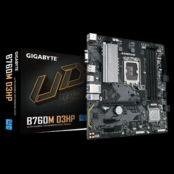 GIGABYTE B760M D3HP DDR5, 4xDDR5, 2xM.2, DP, HDMI, VGA, 12-13.14.Nesil, LGA1700 Soket, Anakart ürün görseli 1