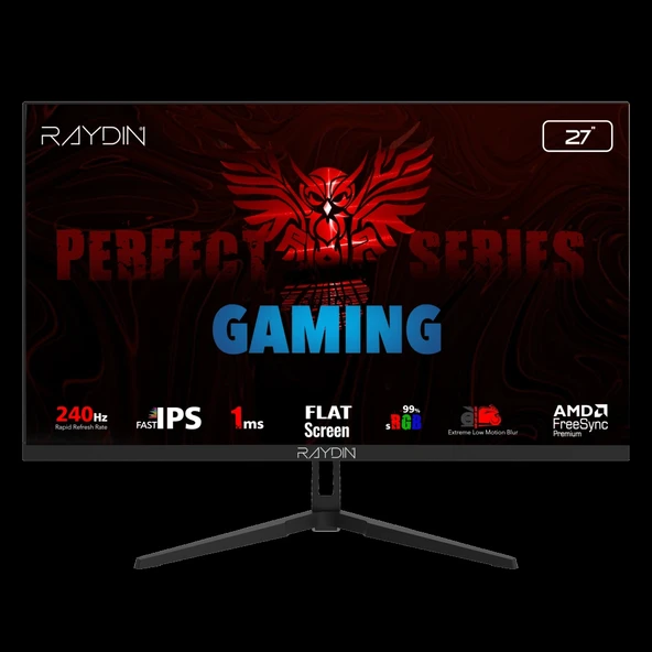 RAYDIN EC27DFI-240HZ, 27", 1ms, 240Hz, Full HD, 350 nits, HDMI, DP, IPS LED, Flat, Frameless, FreeSync Gaming Monit ürün görseli 1