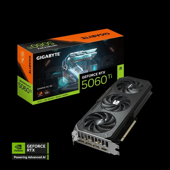 GIGABYTE GV-N506TGAMING OC-8GD, RTX5060TI, GAMING OC, 8Gb, GDDR7, 128BIT, 3 Fanlı, 1xHDMI, 3xDP, GAMING Ekran KARTI ürün görseli 1