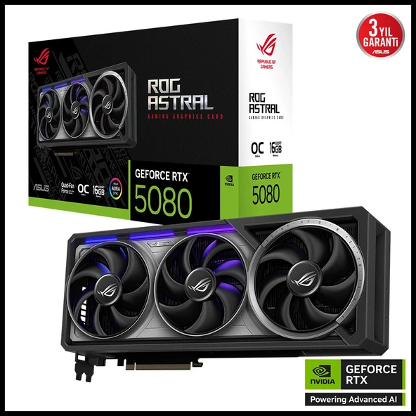 ASUS ROG-ASTRAL-RTX5080-O16G-GAMING, 16Gb, 256Bit, GDDR7, 2xHDMI, 3xDP GAMING Ekran Kartı ürün görseli 1