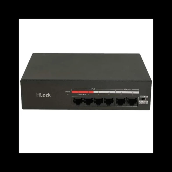 HILOOK NS-0106MP-35(B), 4 Port, Megabit, PoE 35W, 2 Port Megabit Uplink, Yönetilemez, Masaüstü Switch ürün görseli 1