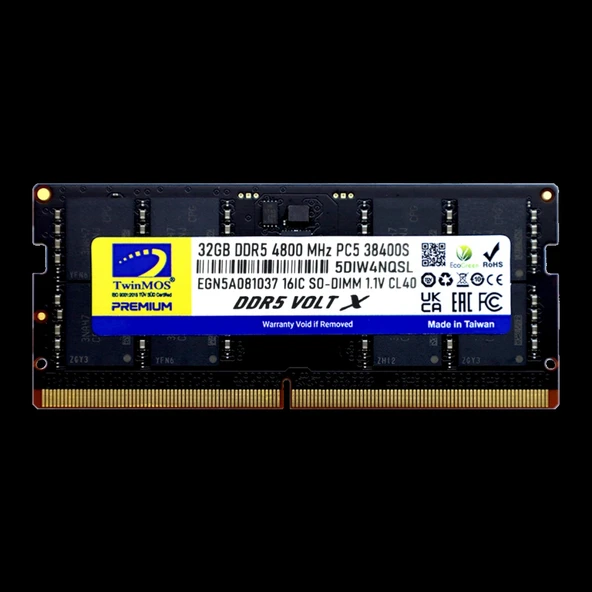 TwinMOS TMD532GB4800S40, 32GB, DDR5, 4800MHz,  CL40, 1.1V Notebook Ram ürün görseli 1