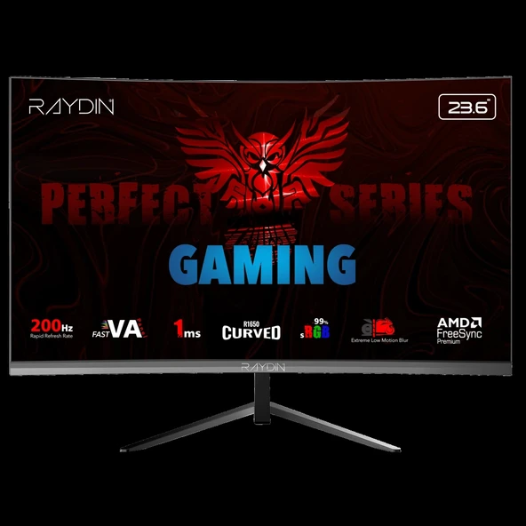 RAYDIN MM24RFA-200HZ, 23.6", 1ms, 200Hz, Full HD, 300 nits, HDMI, DP, Hoparlör, VA LED, R1650 Curved, Frameless, Fr ürün görseli 1