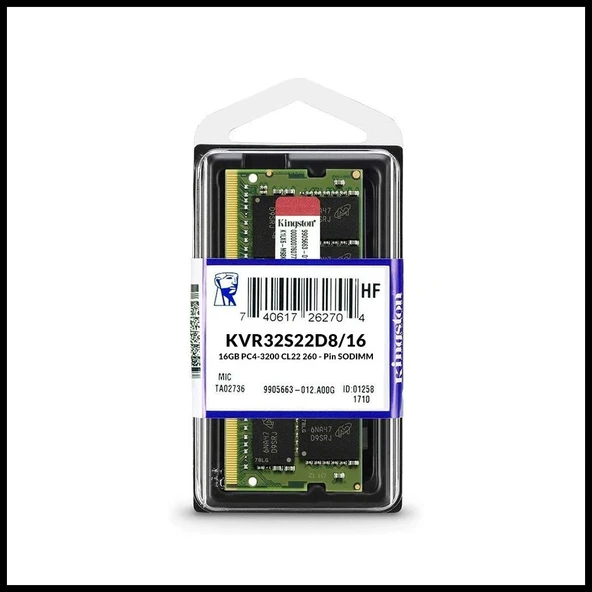 KINGSTON KVR32S22D8/16, 16Gb, 3200Mhz, DDR4, Sodimm Notebook RAM, 1,2V, CL22 (KUTULU) ürün görseli 1