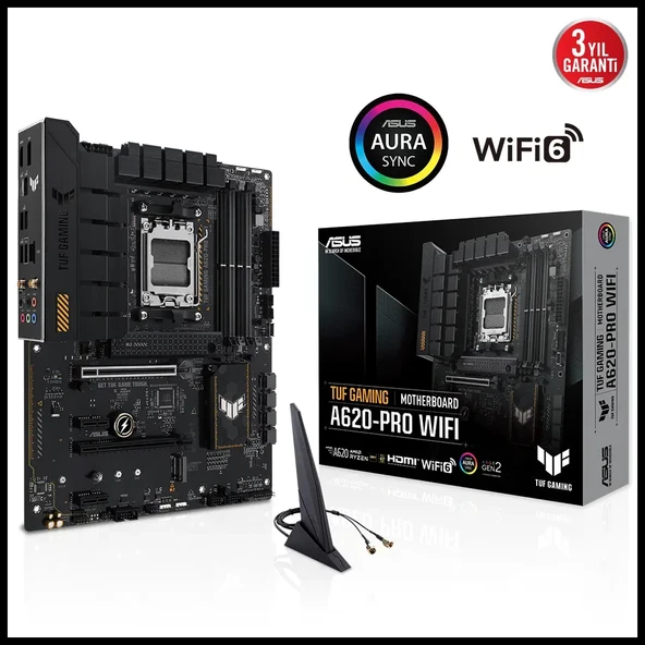 ASUS TUF GAMING A620-PRO WIFI, 4xDDR5, 2x M.2, HDMI, DP, Type-C, AM5 Soket GAMING Anakart ürün görseli 1