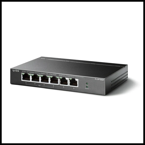 TP-LINK TL-SF1006P, 6 Port, MegaBit, 4 Port PoE 67W, Yönetilemez, Metal Kasalı Switch ürün görseli 1
