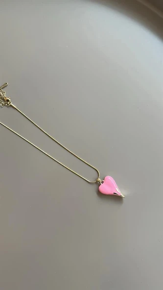 Mineli Kalp Kolye - Pembe - Resim 2