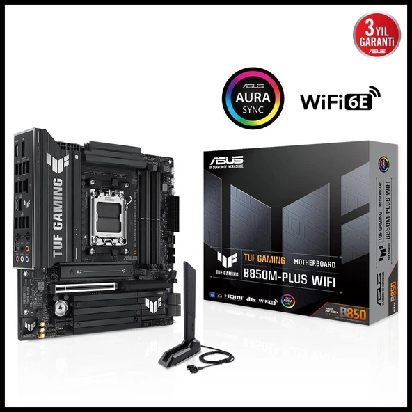 ASUS TUF GAMING B850M-PLUS WIFI, 4xDDR5, 3x M.2, HDMI, DP, Type-C, Wi-Fi 6E, Bluetooth v5.3, AM5 Soket GAMING Anakart ürün görseli 1