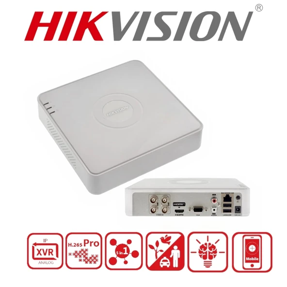 HIKVISION DS-7104HQHI-M1/S, 4Kanal, 5Mpix,  H265Pro+, 1 HDD Desteği, 5in1 DVR Cihazı ürün görseli 1