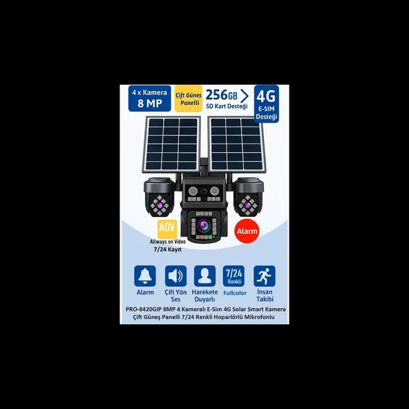 BALANDI PRO-8420GIP 8MP 4 Kameralı 4G AOV ESIM  Solar Kamera, HIEASY Yazılım ürün görseli 1