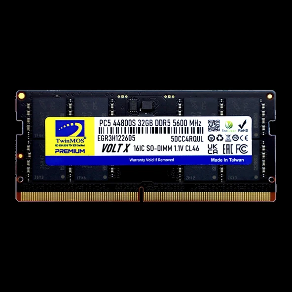 TwinMOS TMD532GB5600S46, 32GB, DDR5, 5600MHz,  CL46, 1.1V Notebook Ram ürün görseli 1