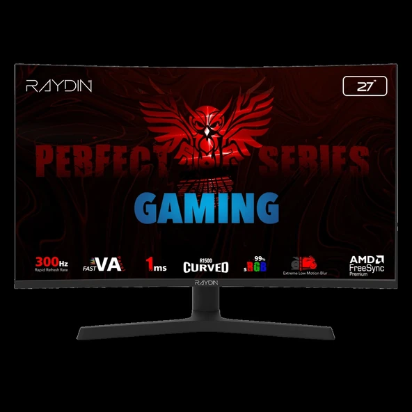 RAYDIN EG27RFA-300HZ, 27", 1ms, 300Hz, Full HD, 350 nits, 2xHDMI, DP, Hoparlör, VA LED, R1500 Curved, Yükseklik Aya ürün görseli 1