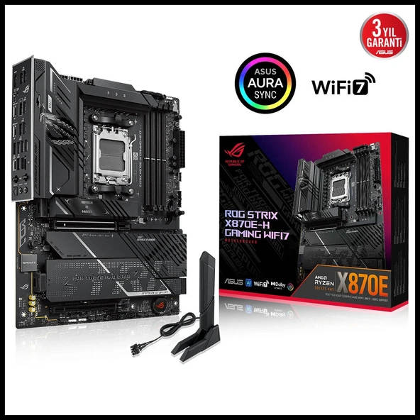 ASUS ROG STRIX X870E-H GAMING WIFI7, 4xDDR5, 4xM.2, DP, HDMI, Type-C, PCIe 5.0, Wi-Fi 7, Bluetooth v5.4, AM5 Soket GAMIN ürün görseli 1