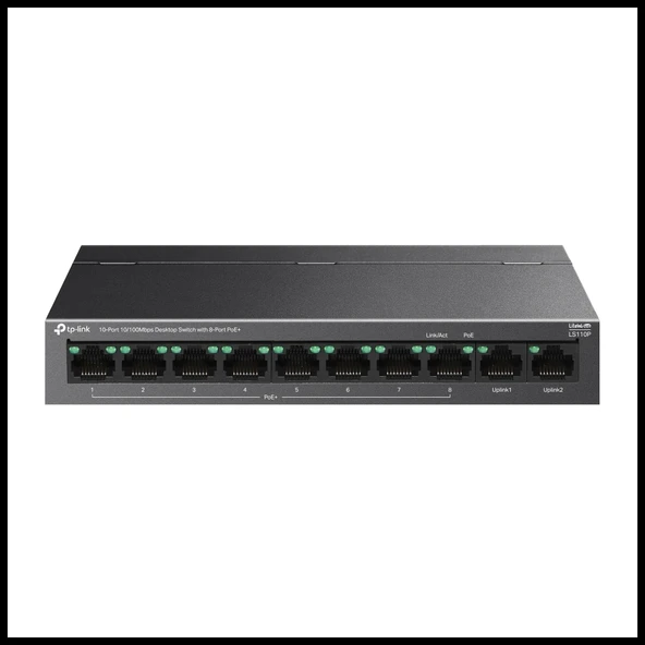 TP-LINK LS110P, Green Tech, 10 Port, MegaBit, 8 Port PoE+ 96W, Metal Kasa, Yönetilemez, Masaüstü Switch ürün görseli 1