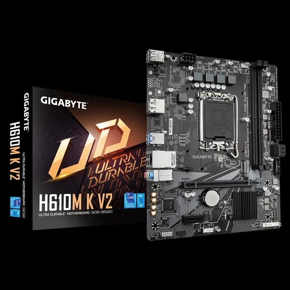 GIGABYTE H610M K V2, rev.1.0, 2xDDR5, M.2, DP, HDMI, 12-13.Nesil, LGA1700 Soket, Anakart ürün görseli 1