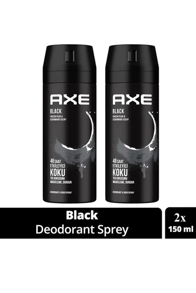 2 Adet Axe Erkek Deodorant & Bodyspray Black 48 Saat Etkileyici Koku Vücut Spreyi 150 ml ürün görseli 1