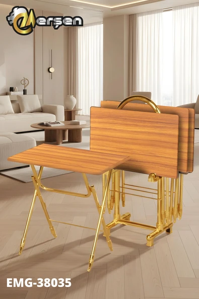 Erşen Sehpa Eranş Serisi 4'lü Katlanır MDF Mebran Ahşap Çanta Zigon Sehpa Gold Ayak ürün görseli 1