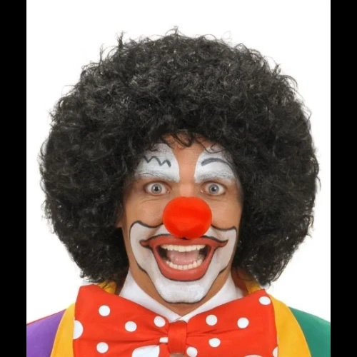 HERŞEYTREND Siyah Kıvırcık Afro Peruk ve Kırmızı Sünger Burun Seti ürün görseli 1