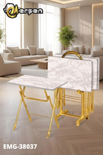 Erşen Sehpa Eranş Serisi 4'lü Katlanır MDF Mebran Ahşap Çanta Zigon Sehpa Gold Ayak ürün görseli 1