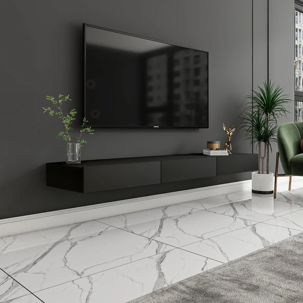 Avalon 3 Kapaklı Duvara Monte TV Sehpası – 140 cm,  Şık ve Fonksiyonel Minimal Tasarım  Antrasit ürün görseli 1