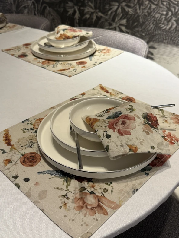 Keten 6’lı Ay Desen 6 Amerikan Servis &6 Peçete 45x30-30x30 ürün görseli 1