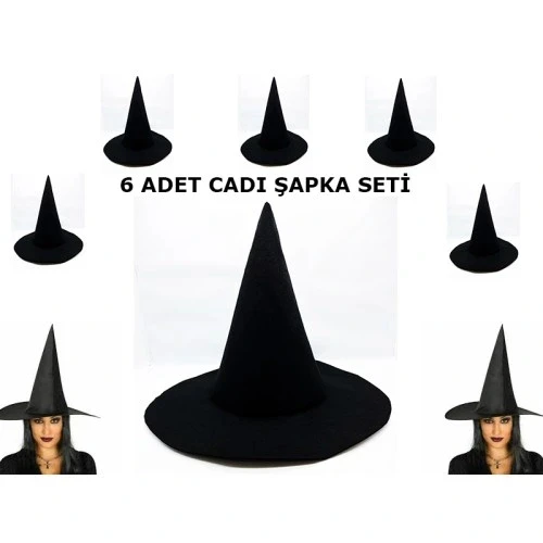 HERŞEYTREND Siyah Cadı Şapkası Keçe Yetişkin Boy 6 Adet ürün görseli 1
