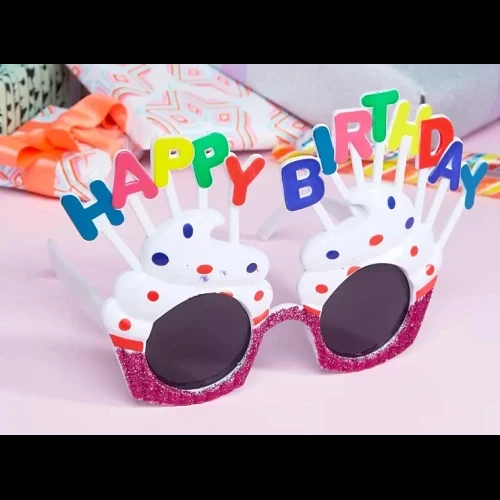 HERŞEYTREND Happy Birthday Beyaz Fuşya Parti Gözlüğü ürün görseli 1