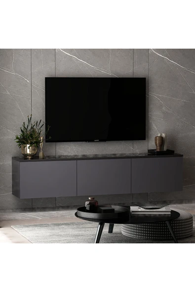 Neon Duvara Monte 3 Kapaklı TV Sehpası – 160 cm – Minimal Tasarım  Antrasit ürün görseli 1