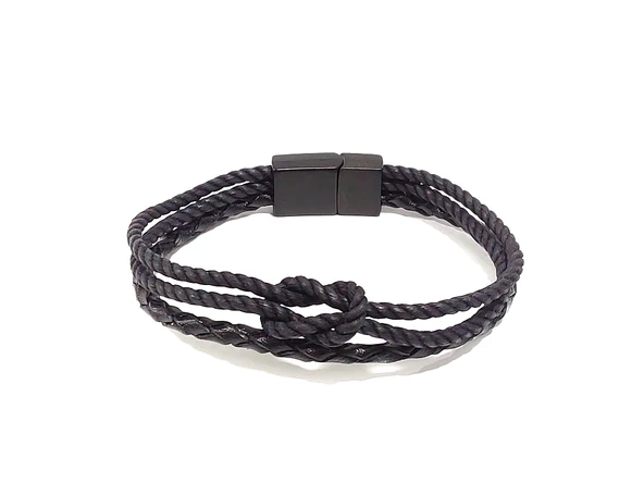 Infinity Knot Siyah Çoklu Örgü Erkek Bileklik – Çelik Kilitli Modern Tasarım ürün görseli 1
