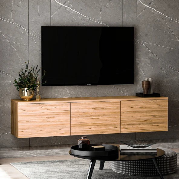 Neon Duvara Monte 3 Kapaklı TV Sehpası – 160 cm – Minimal Tasarım  atlantik çam ürün görseli 1