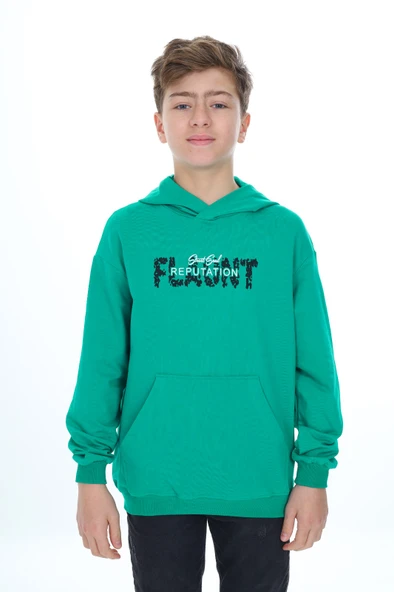 Toontoy Erkek Çocuk Relax Fit Kapüşonlu Cepli Hafif Düşük Omuz Baskılı Sweatshirt - 2 İplik ürün görseli 1
