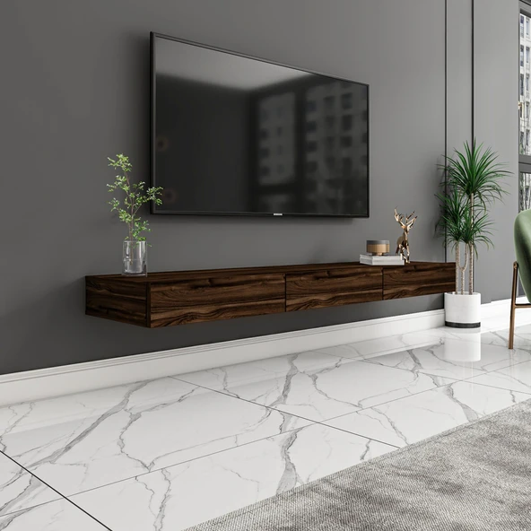 Avalon 3 Kapaklı Duvara Monte TV Sehpası – 140 cm,  Şık ve Fonksiyonel Minimal Tasarım  Sandık Ceviz ürün görseli 1