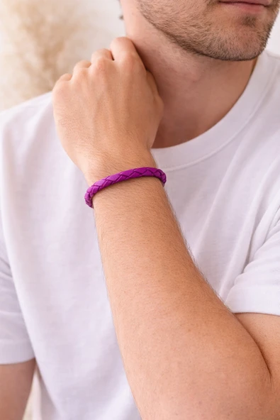 Amethyst Flash Örgü Deri Bileklik – Çelik Kilitli-1365 ürün görseli 1
